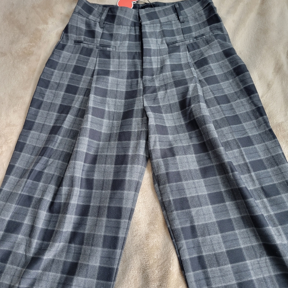 Plaid Wide Leg Slacks New